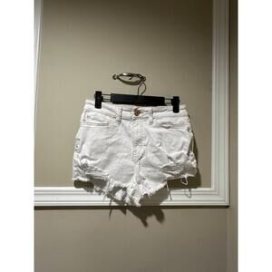 SO White Denim Shorts High Rise‎ Distressed Frayed Hem Size 5/27W